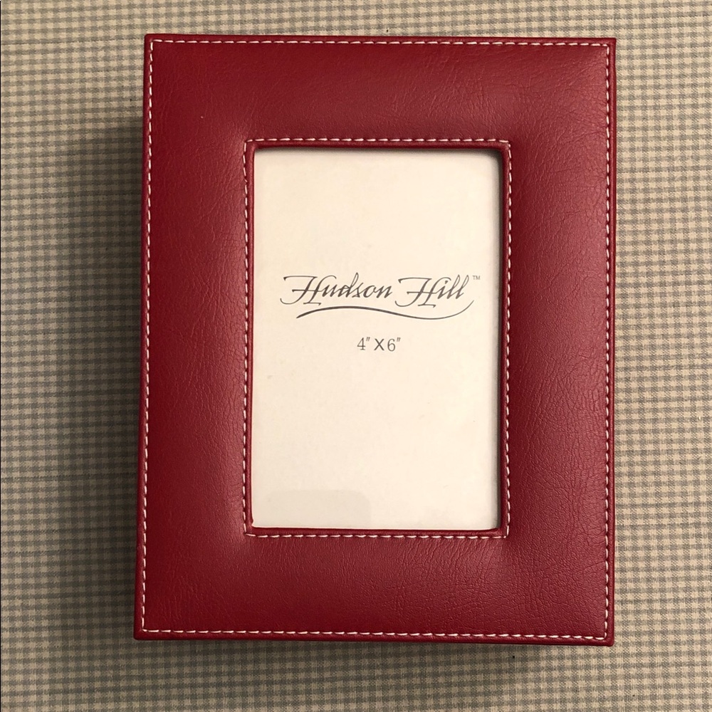 Vintage Hudson Hill Photo Box Frame Red Faux Leather White Stitching #1296